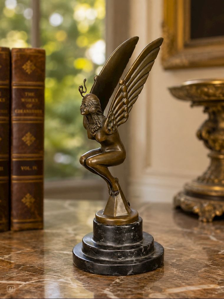 EIN BRONZE-AUTOMASKOTTCHEN „EGYPTIENNE AILÉE“., Kühlerfigur, Art-déco-Stil EIN BRONZE-AUTOMASKOTTCHEN „EGYPTIENNE AILÉE“., Kühlerfigur, Art-déco-Stil