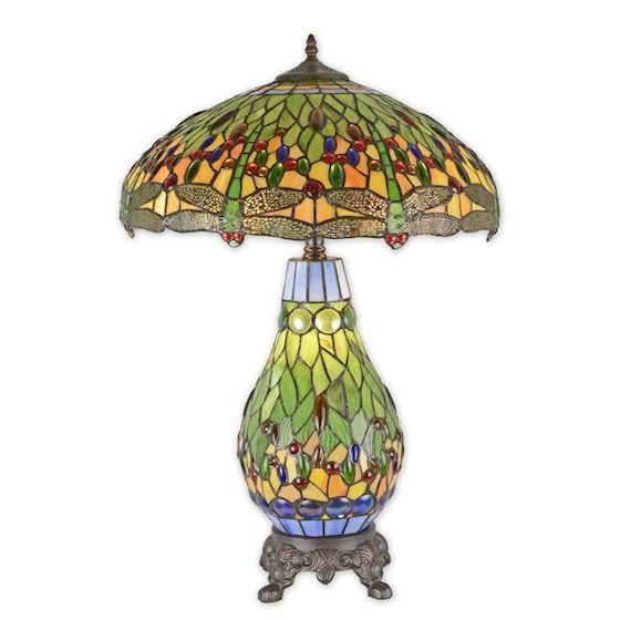 Tischleuchte im beliebten Tiffany-Stil, handgearbeitetes Buntglas, Lampe