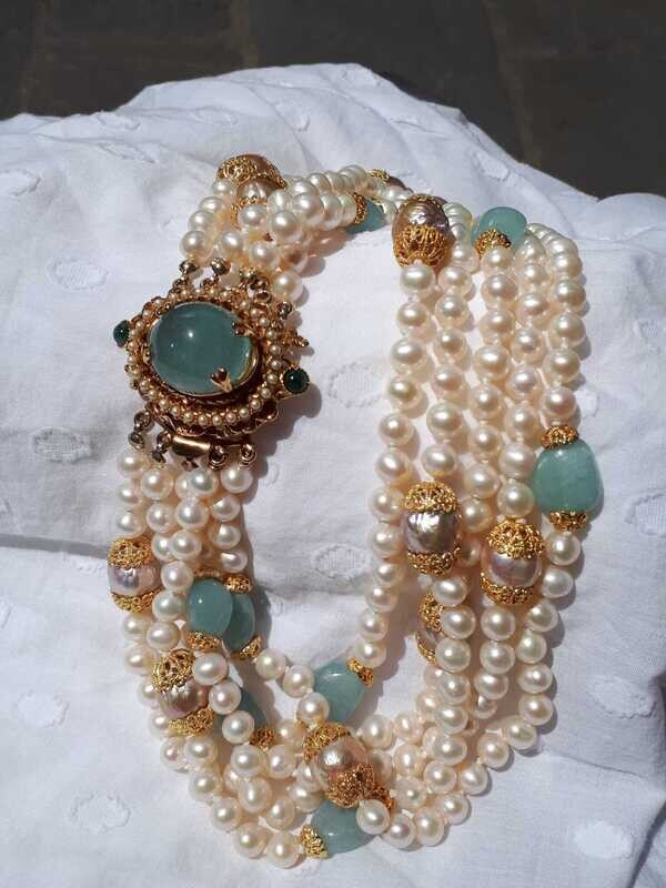 Collana Perle e Acqua Marina