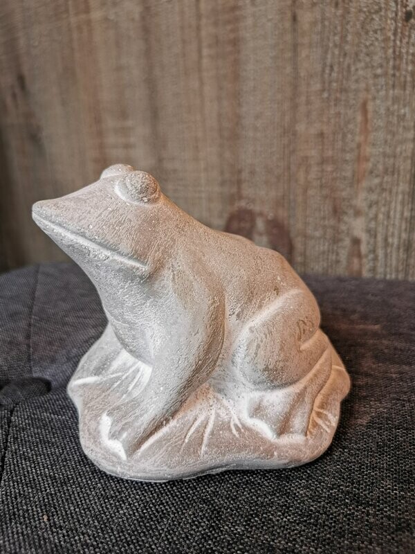 GRENOUILLE SUR NENUPHAR  EN CIMENT GRIS - PM 12 X 12 X 9.5 CM