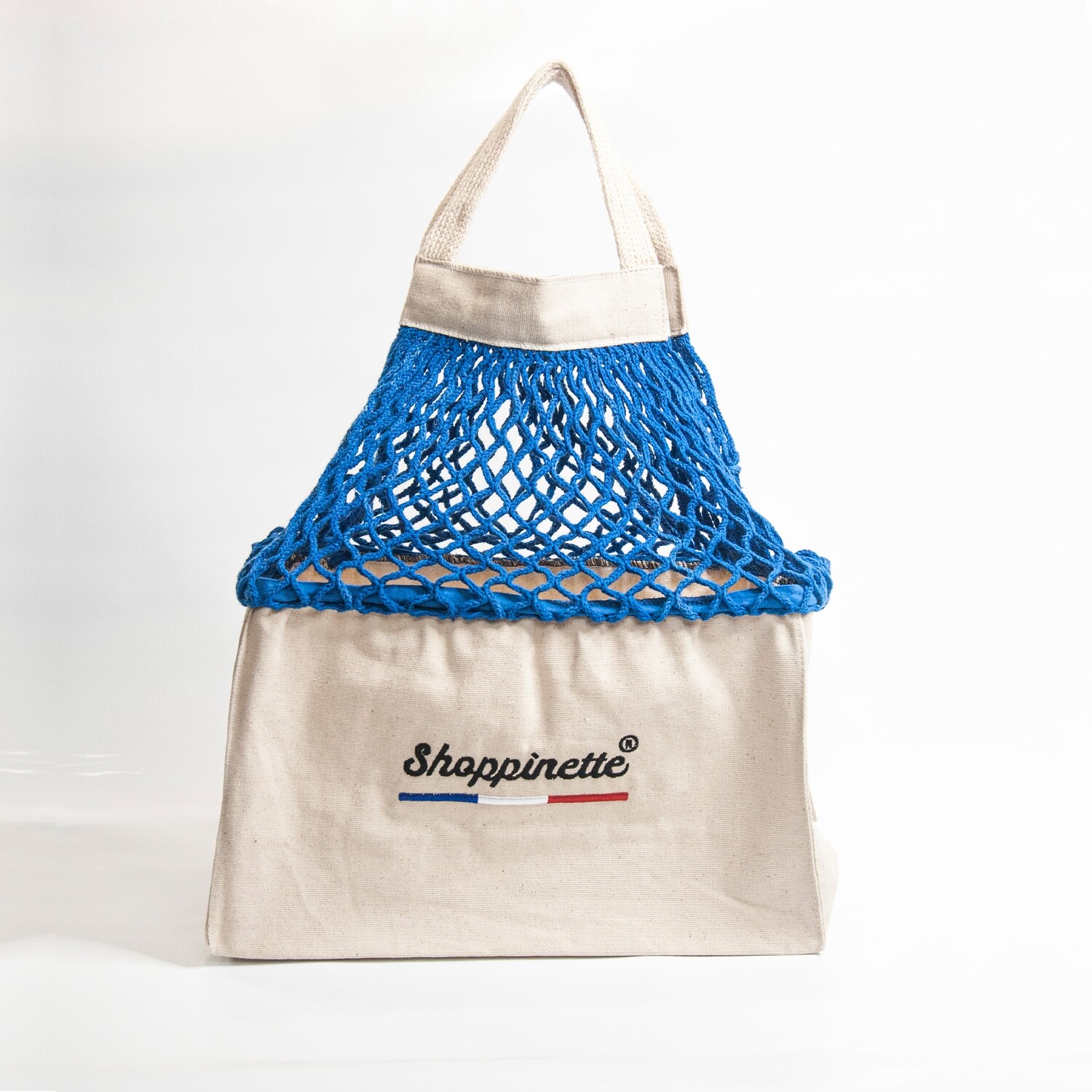 Sac Filet M Brodé SHOPPINETTE, Couleur: Bleu