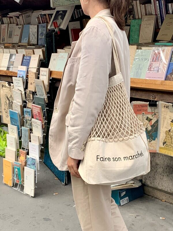 Sac Filet XL Brodé FAIRE SON MARCHE SHOPPINETTE