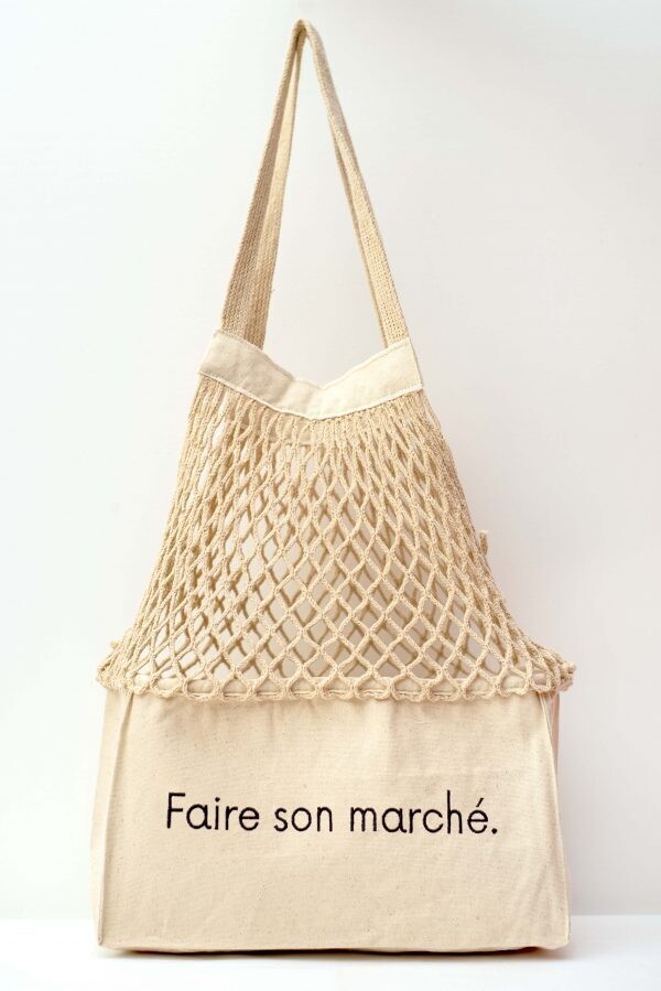Sac Filet XL Brodé FAIRE SON MARCHE SHOPPINETTE, Couleur: Naturel