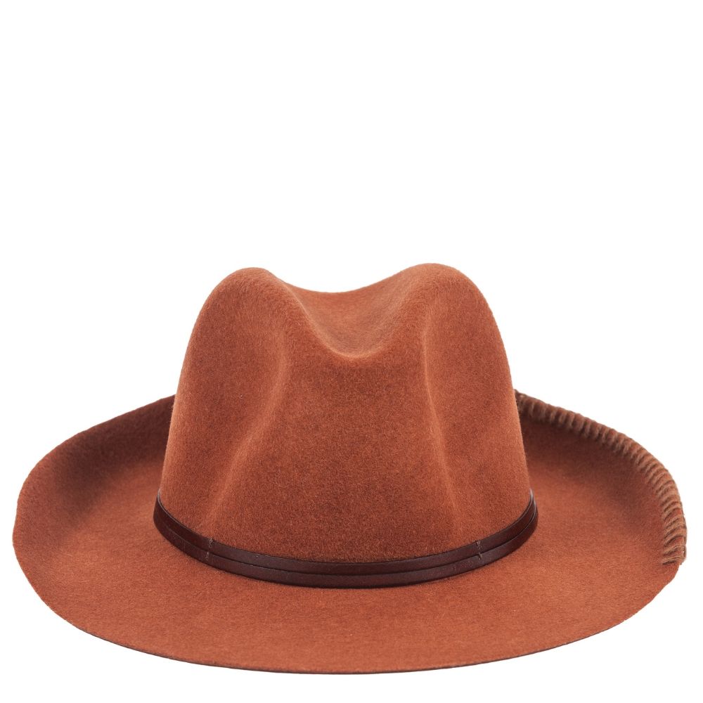 Chapeau Feutre, Lien Cuir & Tricot Terracotta TRAVAUX EN COURS