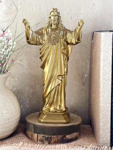 Statuette Jésus Loves You J'AI VU LA VIERGE, Couleurs: Doré