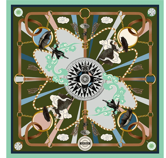 Foulard en laine The Compass 70x70 ANTAN CREATIONS