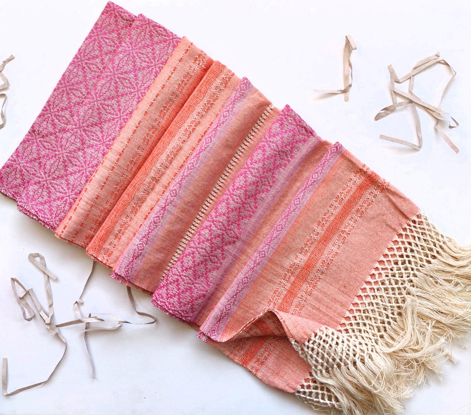 Mexican Rebozo Scarf, Labor Shawl, Birth Wrap (Orange/Pink)