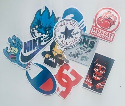 10 pack of Brand stickers ( Vans, Nike , Supreme, Champion, DC, Adidas, and Spitfire)