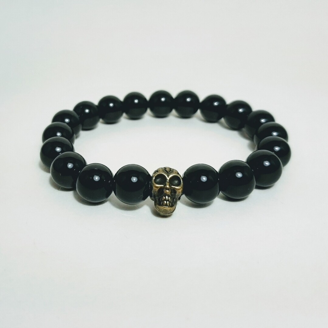 Black Onyx Bracelet With Skull