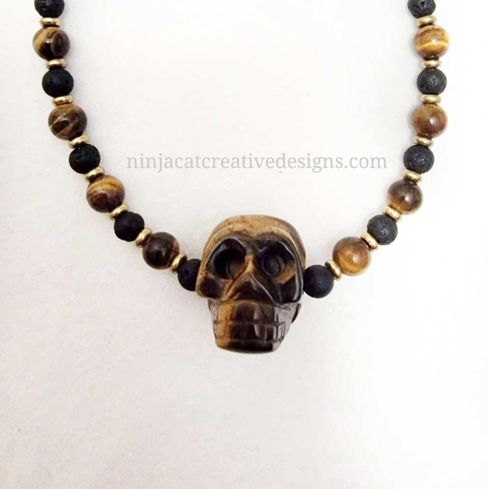 Tigers Eye Skull With GP Sterling Findings