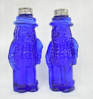 Cobalt Blue Glass Mr. Peanut Salt & Pepper Shakers