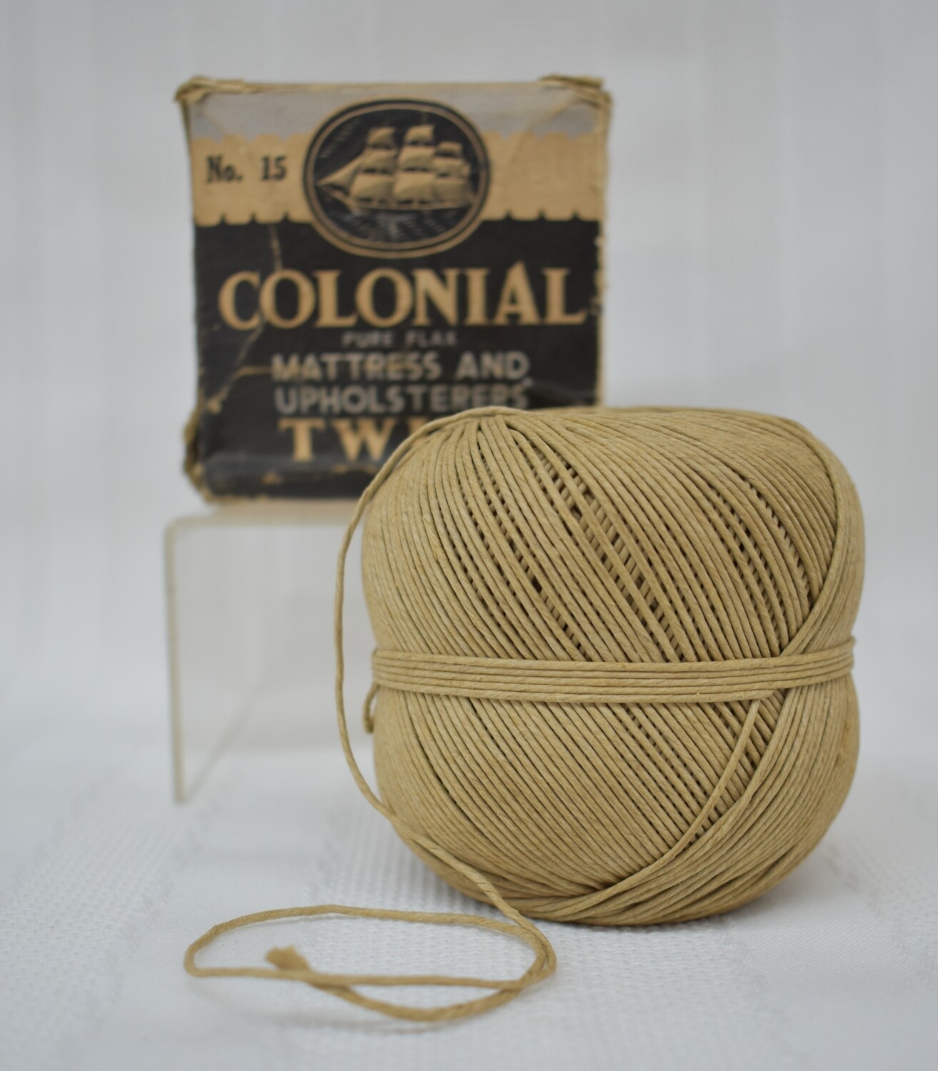 Vintage Colonial Pure Flax Upholstery Twine w/ Original Box
