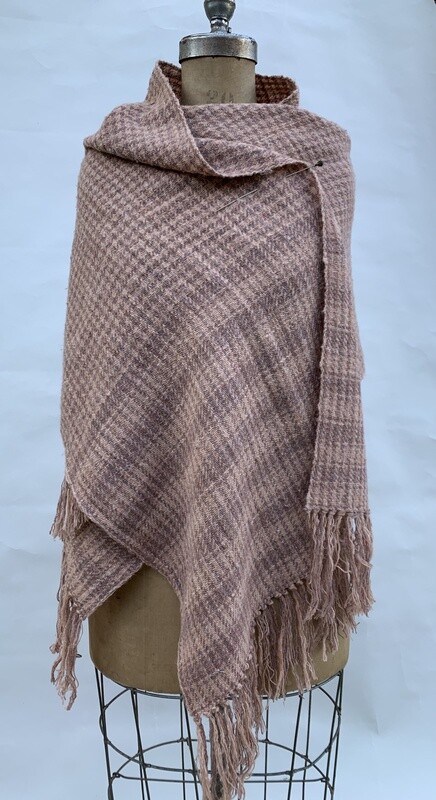 Pink and Brown Houndstooth Shawl