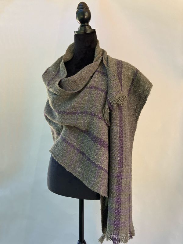 Grey and Purple Wool Linen Blend Shawl