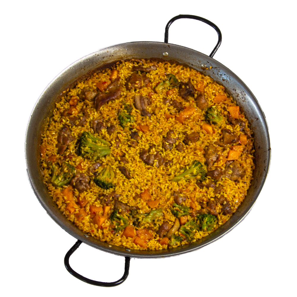 Arroz de pluma ibérica, calabaza y brócoli