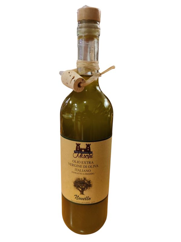 Italian extra virgin olive oil &quot;cold extracted&quot; olives from early October, Novello unfiltered. 750ml