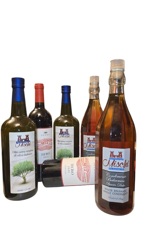 6 Bottles: Olive Oil from Mischi, Superlative Tuscan Wine, Pleasant Balsamic Dressings