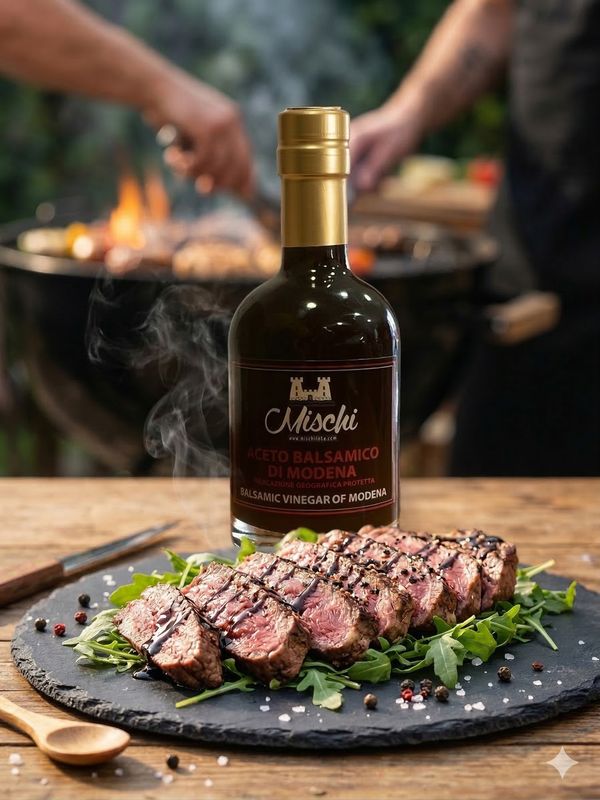 Balsamic Vinegar of Modena IGP red cap 250 ml Sweet and sour, dense and balanced taste.