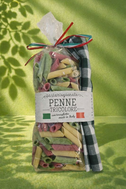 Artisanal Pasta, Tricolour Penne with table table. 400g