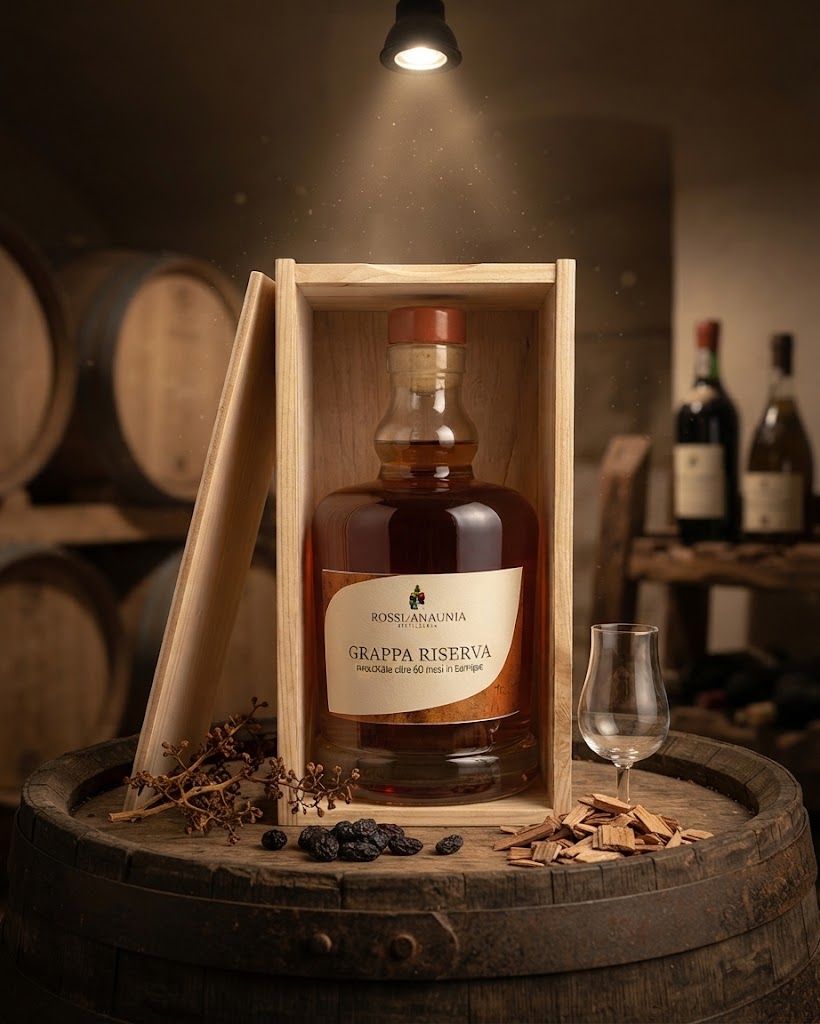 GRAPPA RESERVE, OVER 60 MONTHS IN BARRIQUE (WOODEN CASE) Capacity 0.7 lt. 42 %Vol.