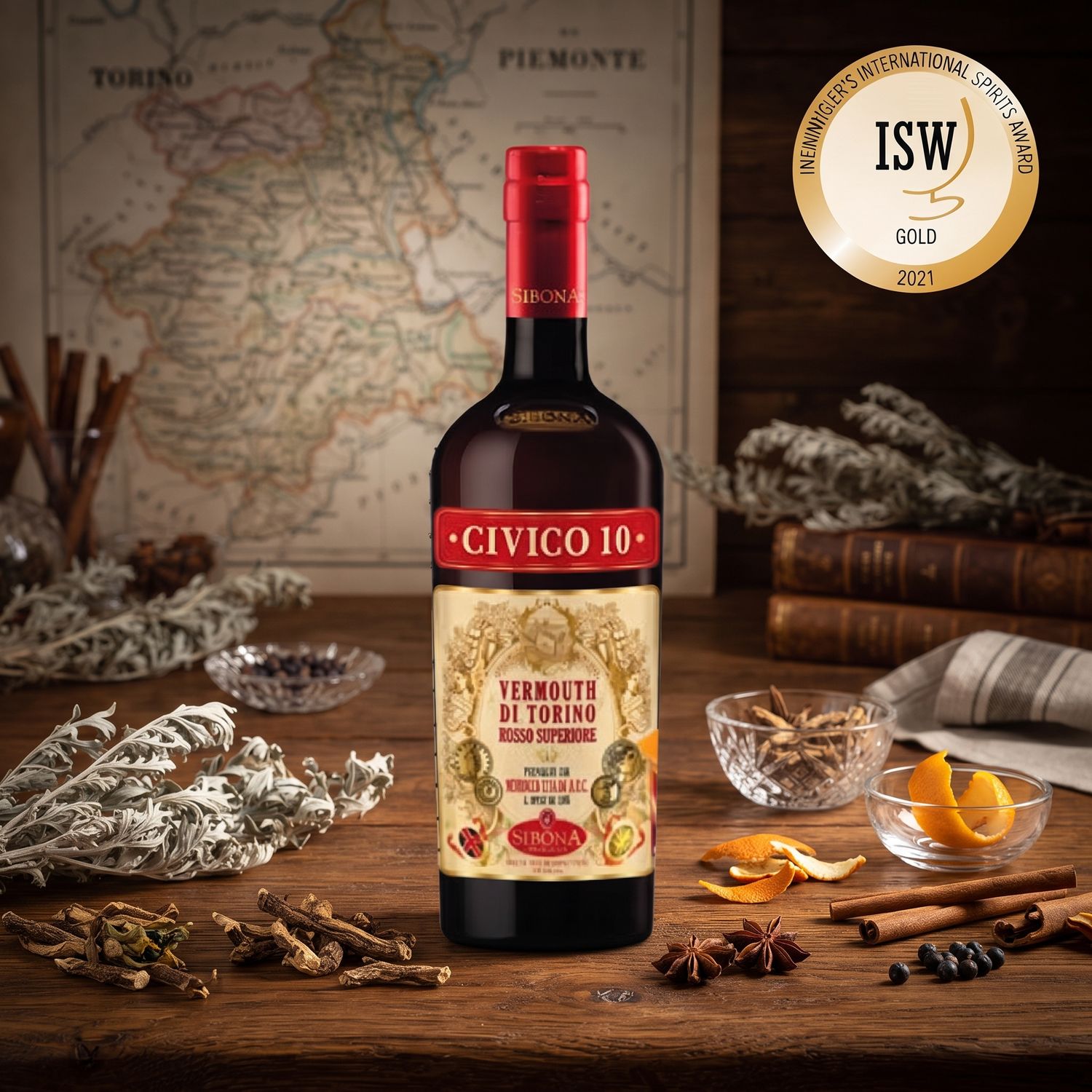 Vermouth di Torino Rosso Superiore "Civico 10" – Distilleria Sibona 700 ml Vermouth di Torino Rosso Superiore "Civico 10" – Distilleria Sibona 700 ml