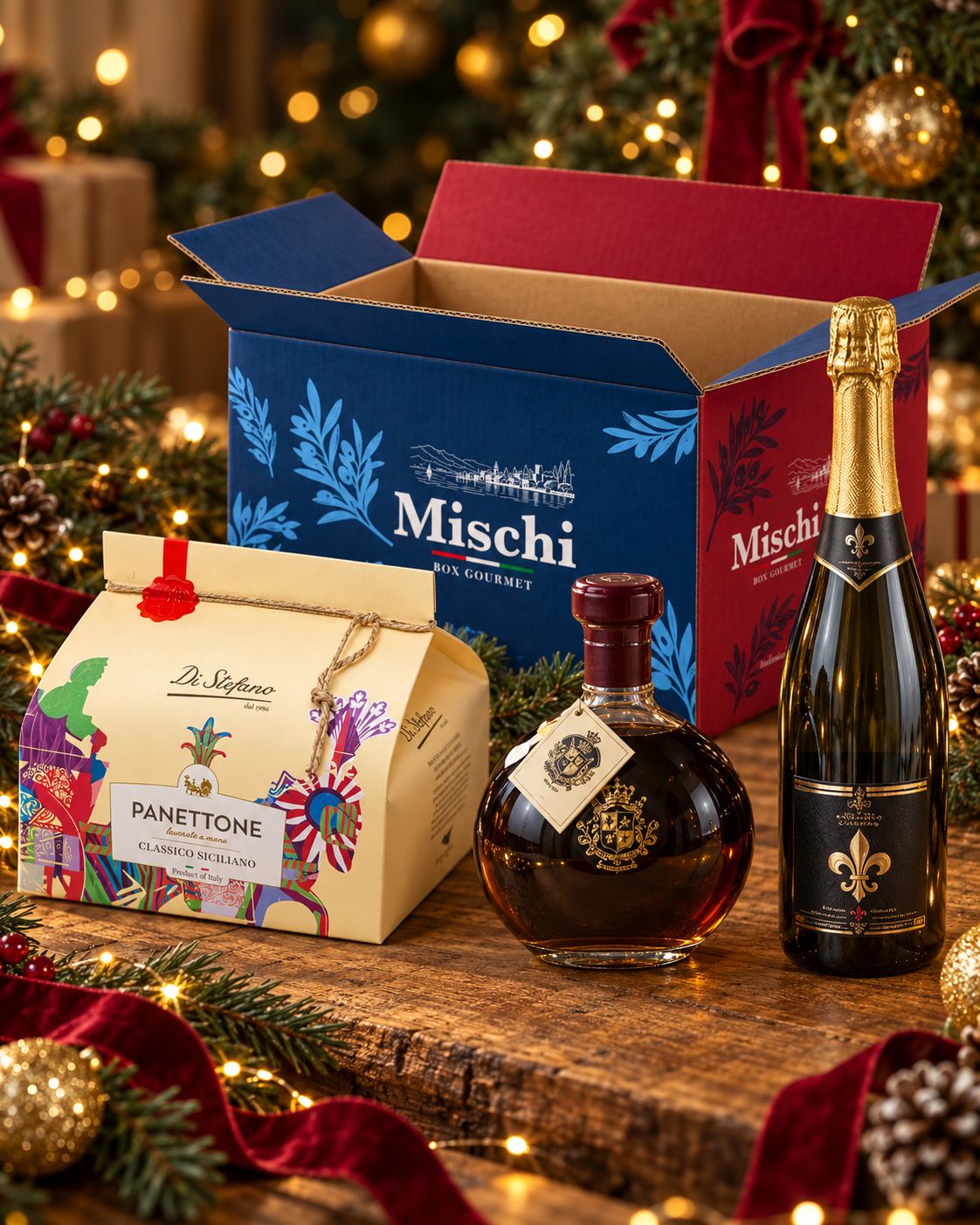 Gift Box Mixed – Panettone Di Stefano, Ratafià Santo Spirito and Champagne