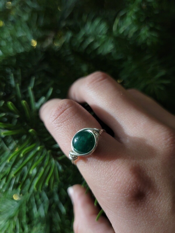 Green Jade Wire Wrapped Ring