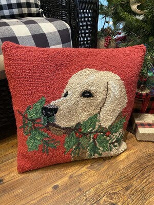 Golden Labrador Dog With Holly Branch Hook Pillow (Christmas)
