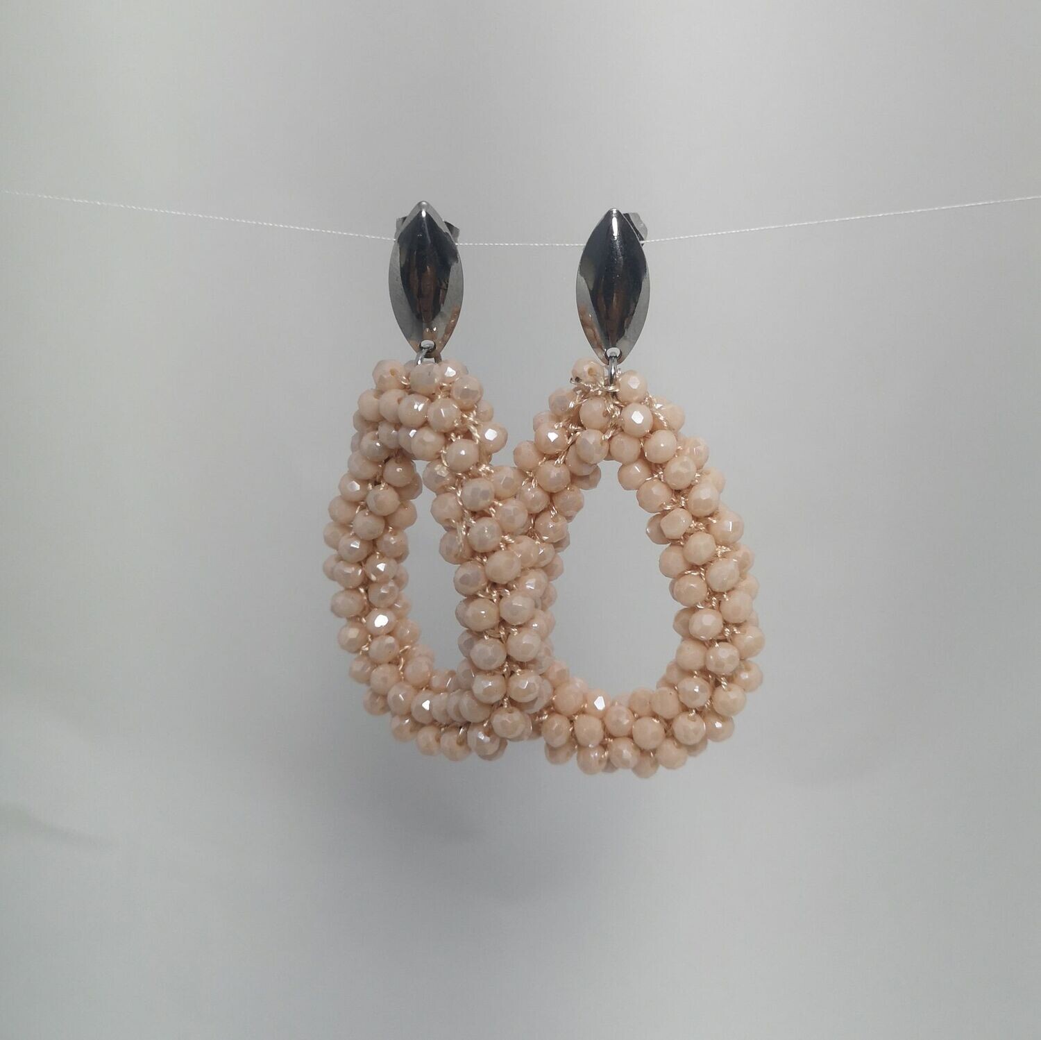 Boucles d'oreilles perles & inox  -argentées- assemblées à la main