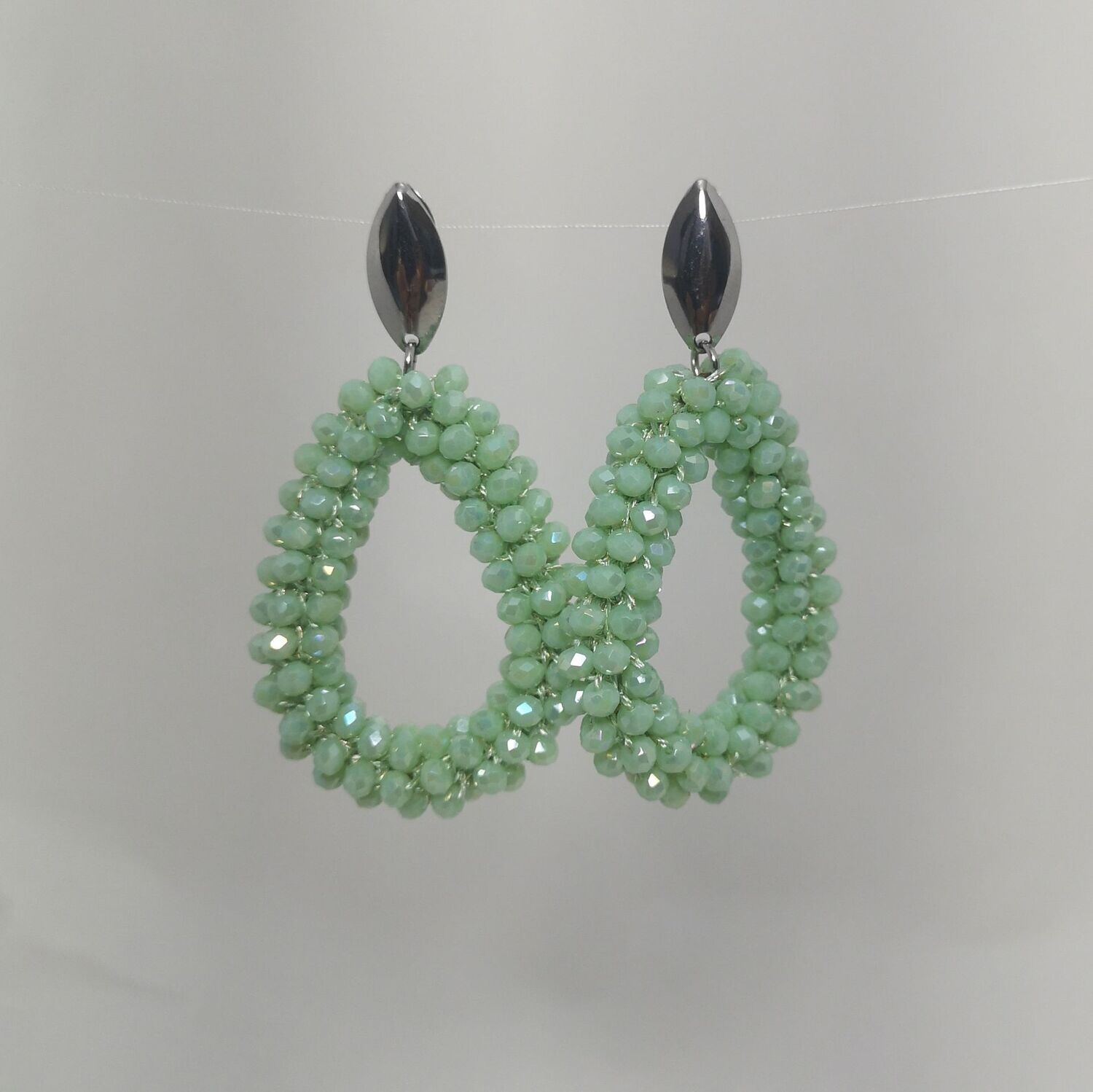 Boucles d'oreilles perles & inox  -argentées- assemblées à la main