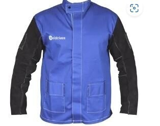 Welding Jacket - Promax Blue with Leather Sleeves Welding Jacket - Promax Blue with Leather Sleeves