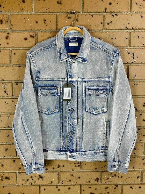 ALLSAINTS Imoku Bleached Denim Jacket in Blue Size Size M