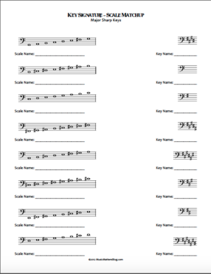 Free Key Signature Scale Matchup Worksheets