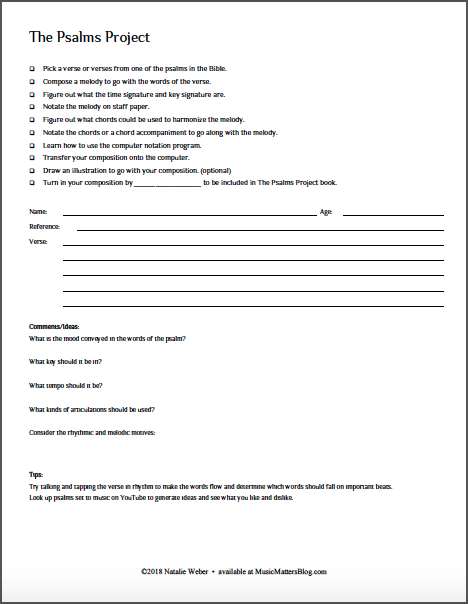 Free Psalms Project Composition Worksheet
