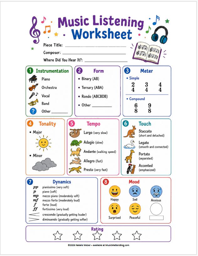 Free Music Listening Worksheets Free Music Listening Worksheets