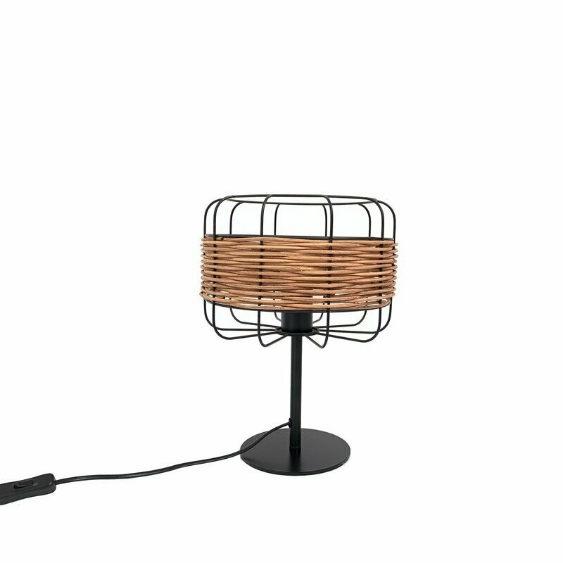 Lampe à poser métal noir / rotin