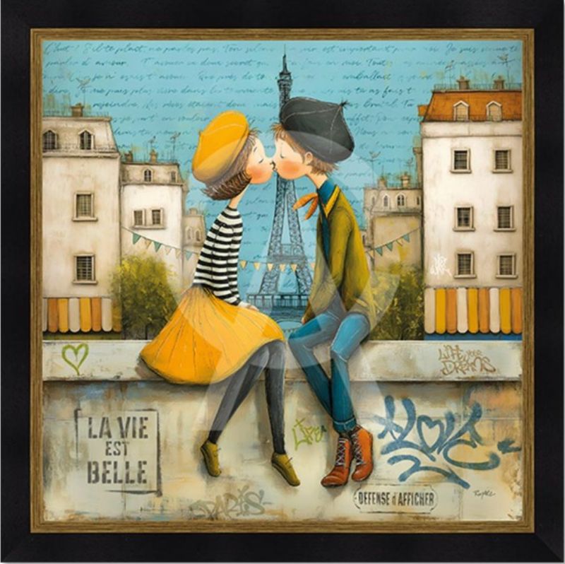 Le bisou sur le petit muret 80x80