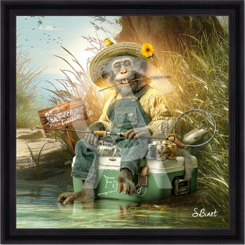 Singe pêcheur 40x40
