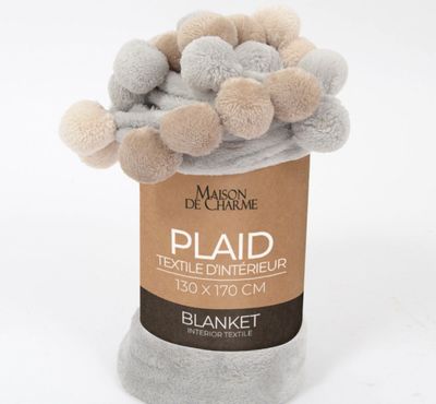 PONNIE plaid pompoms 130x170 gris PONNIE plaid pompoms 130x170 gris