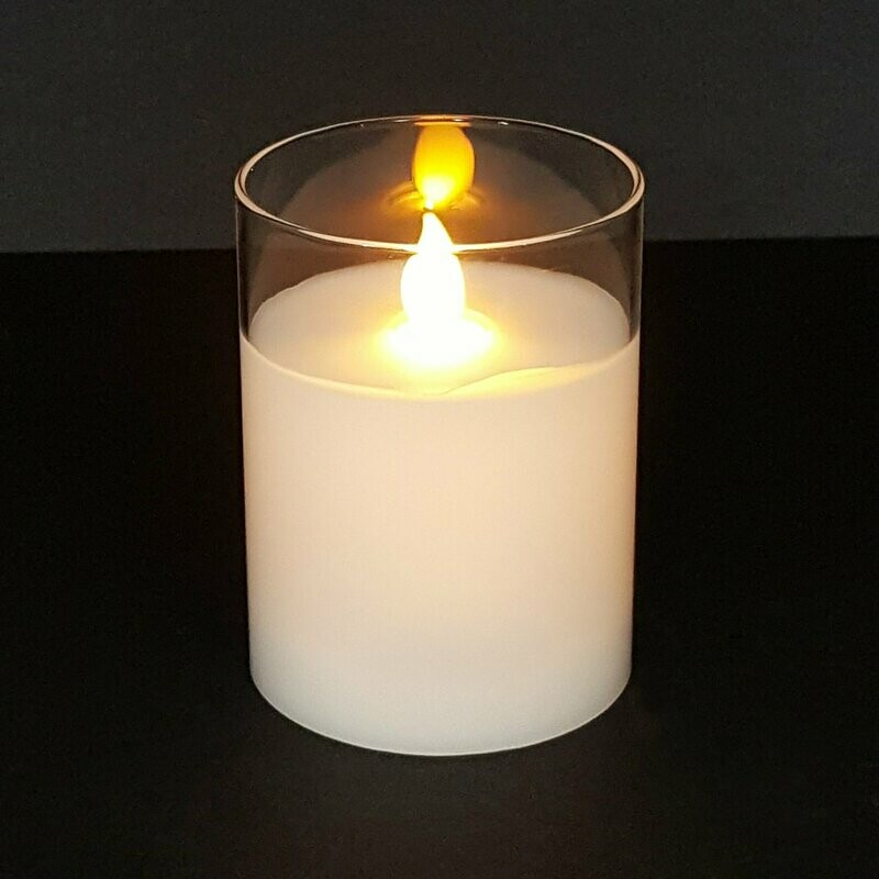 063018 - CANDELA A LED IN CERA CON VETRO TRASPARENTE CON EFFETTO VERA FIAMMA IN MOVIMENTO