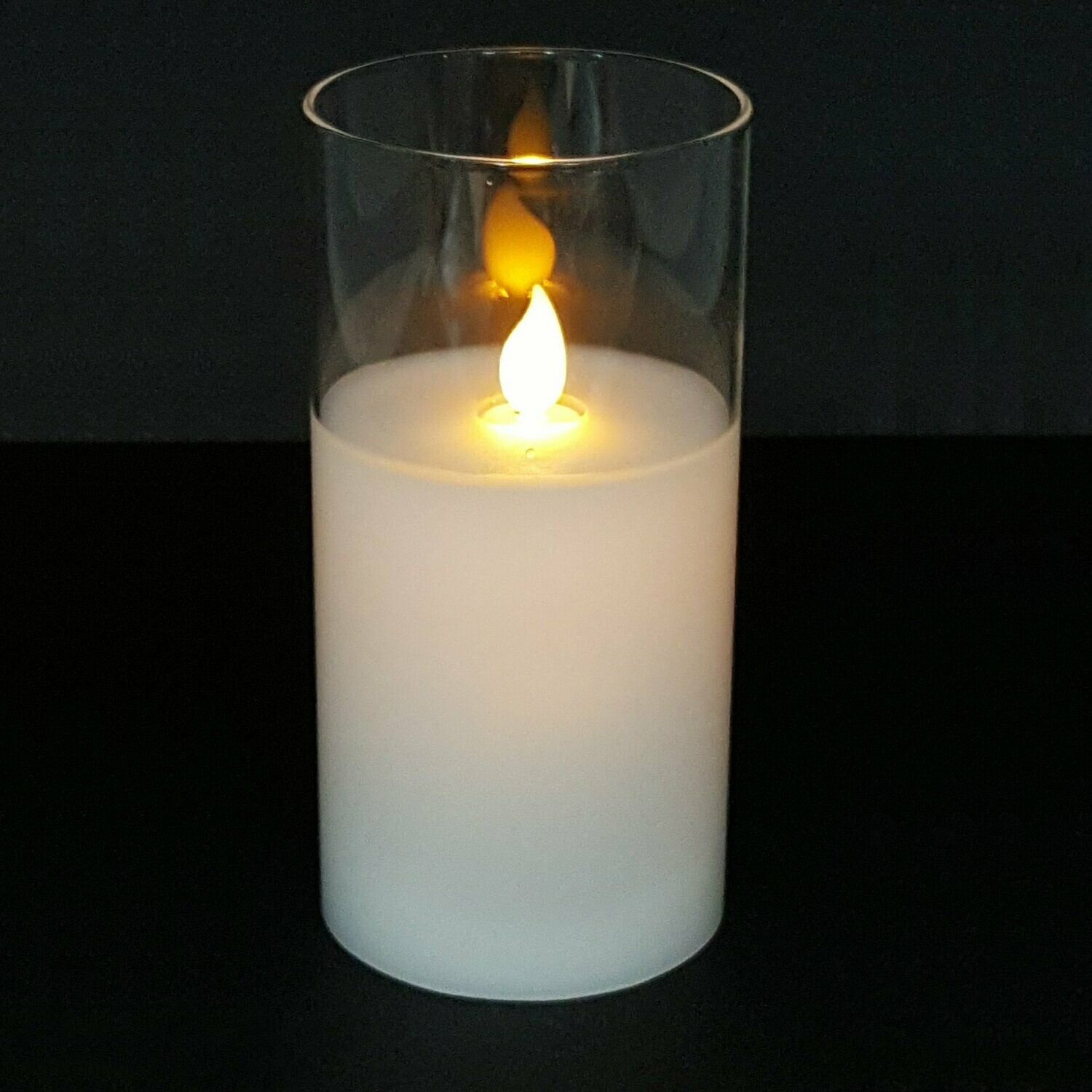 063016 - CANDELA A LED IN CERA CON VETRO TRASPARENTE CON EFFETTO VERA FIAMMA IN MOVIMENTO