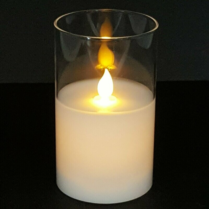 063017 - CANDELA A LED IN CERA CON VETRO TRASPARENTE CON EFFETTO VERA FIAMMA IN MOVIMENTO