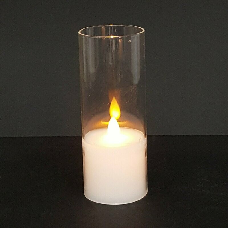 063015 - CANDELE A LED IN CERA CON VETRO TRASPARENTE CON EFFETTO VERA FIAMMA IN MOVIMENTO