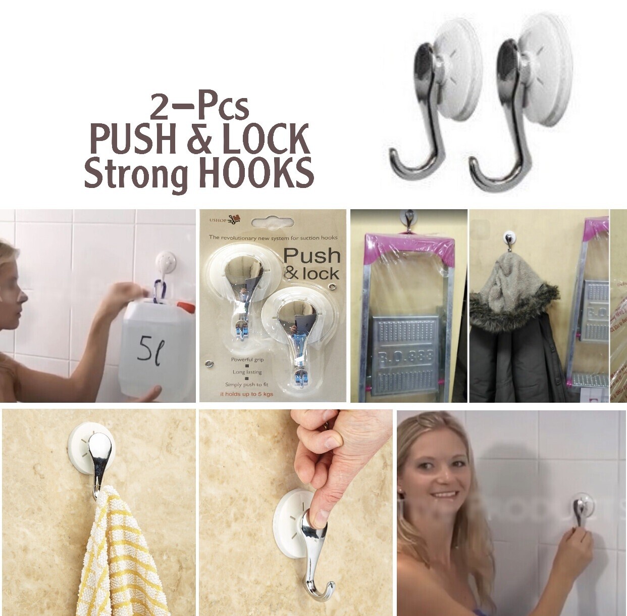 2-Pcs Push & Lock Hooks