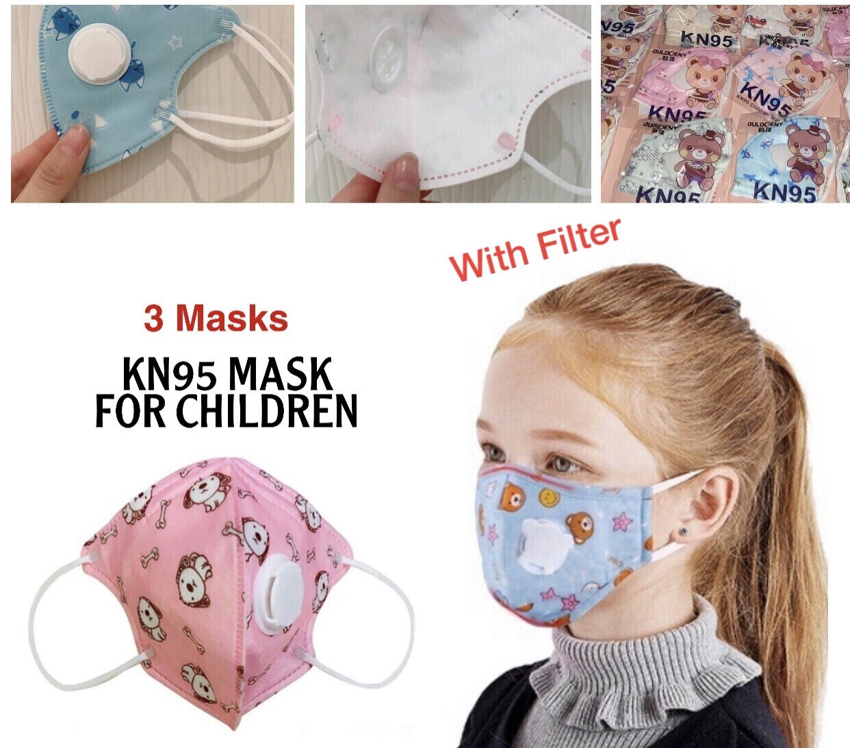 3-Pcs KN95 Children Mask (with filter)