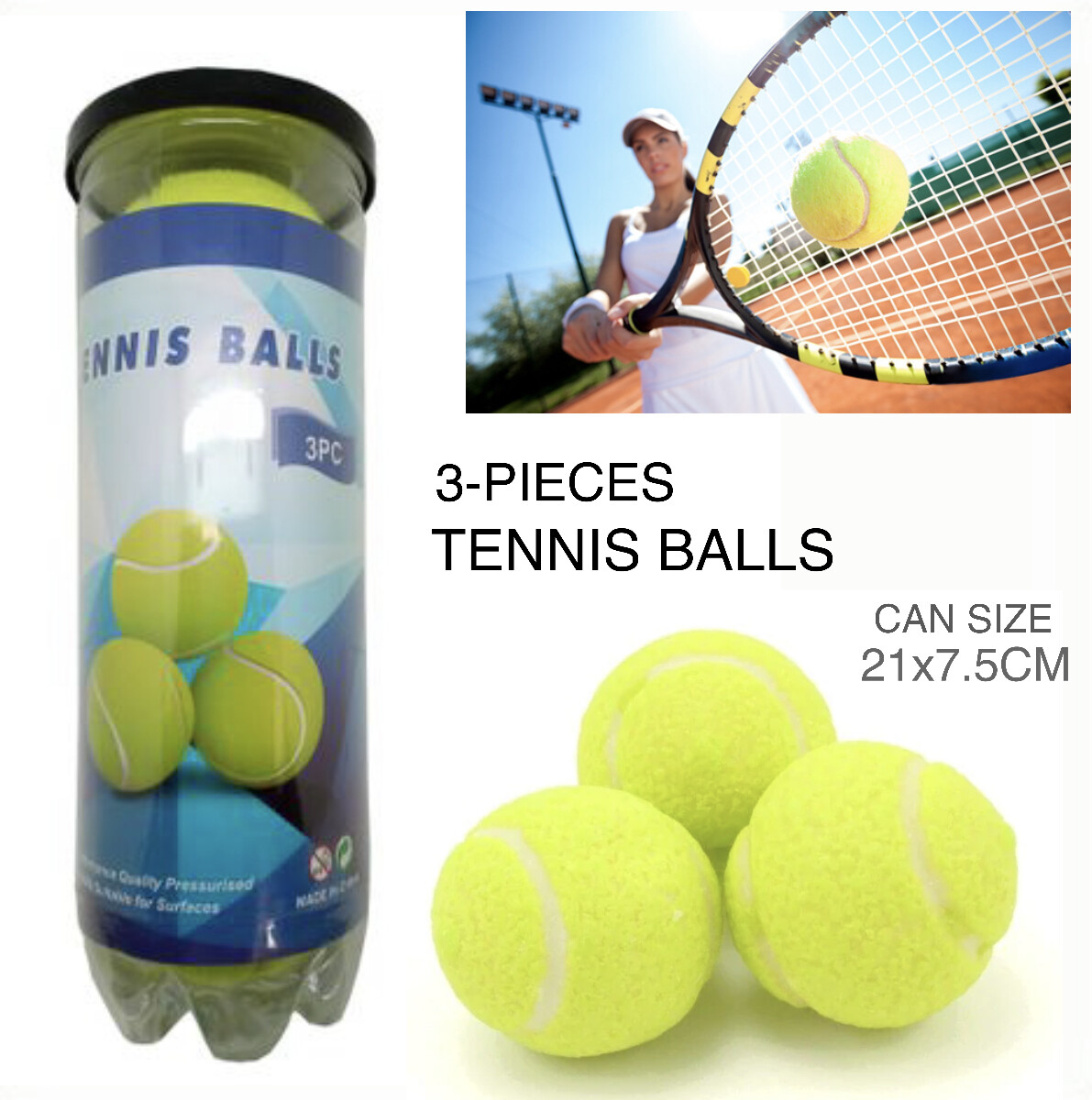 3-Pcs Tennis Balls