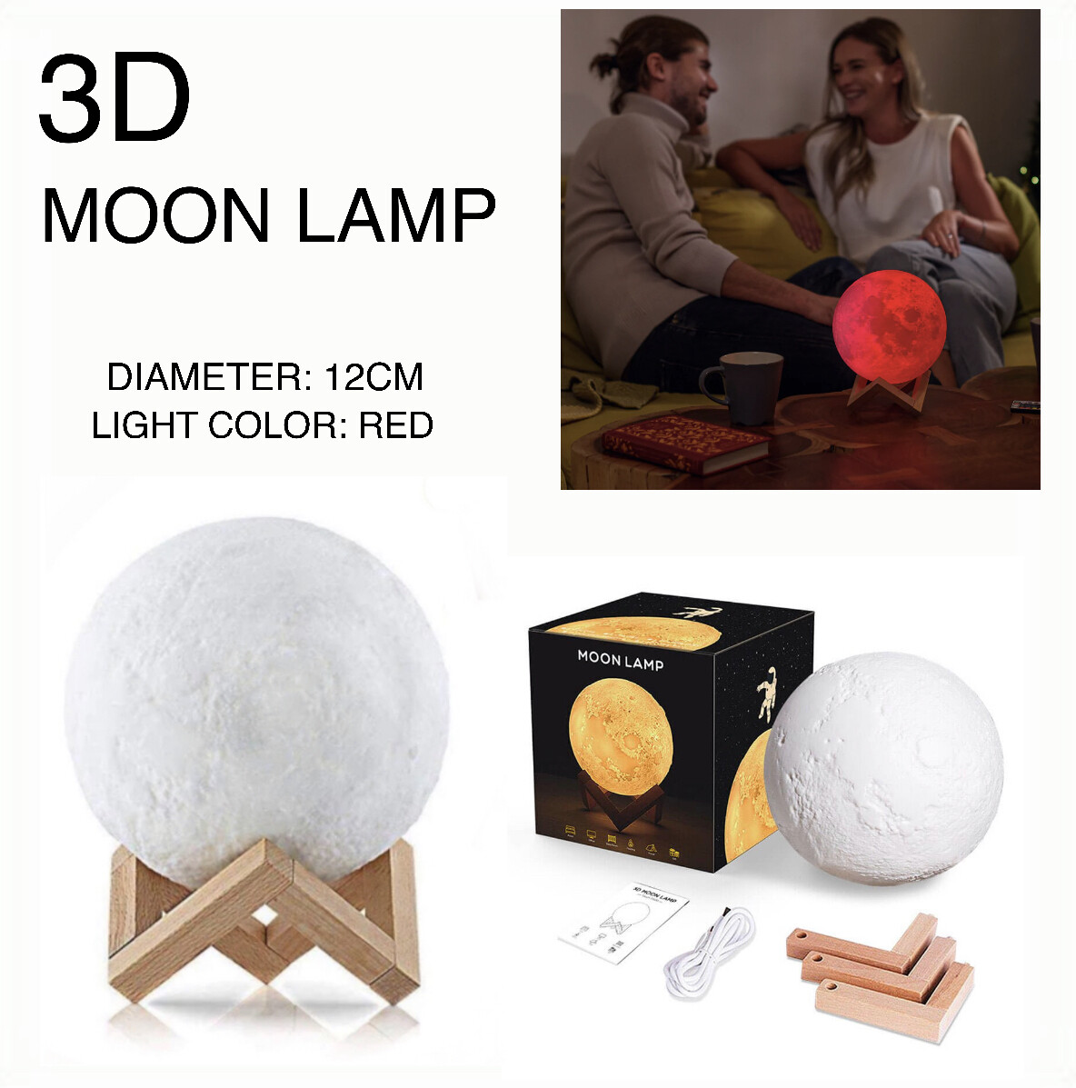 3D Moon Lamp (RED)