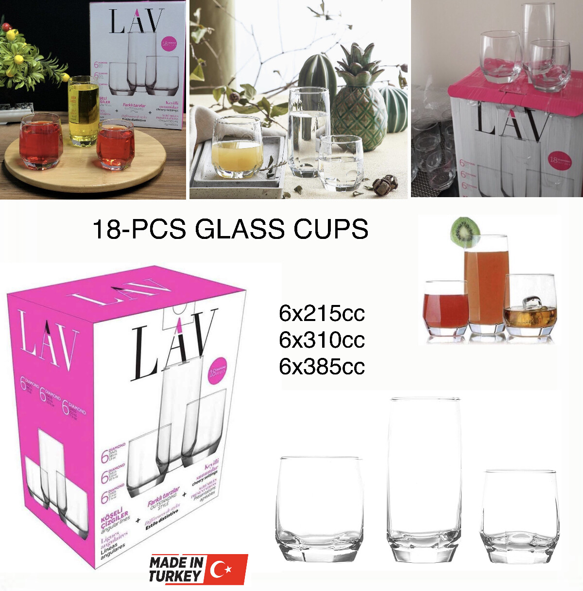 18-Pcs Glass Cups