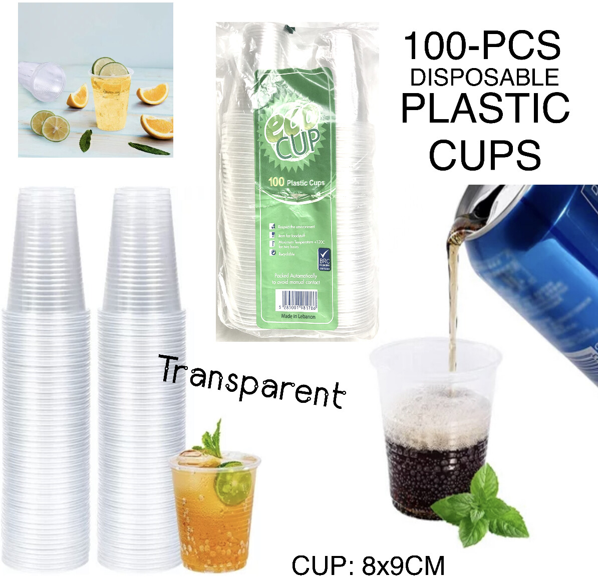 100-Pc Transparent Cups