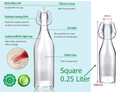 Square Glass Bottle with Flip-top Airtight Lid